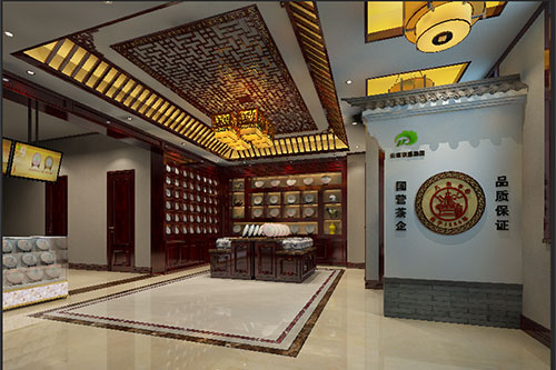 平和古朴典雅的中式茶叶店大堂设计效果图
